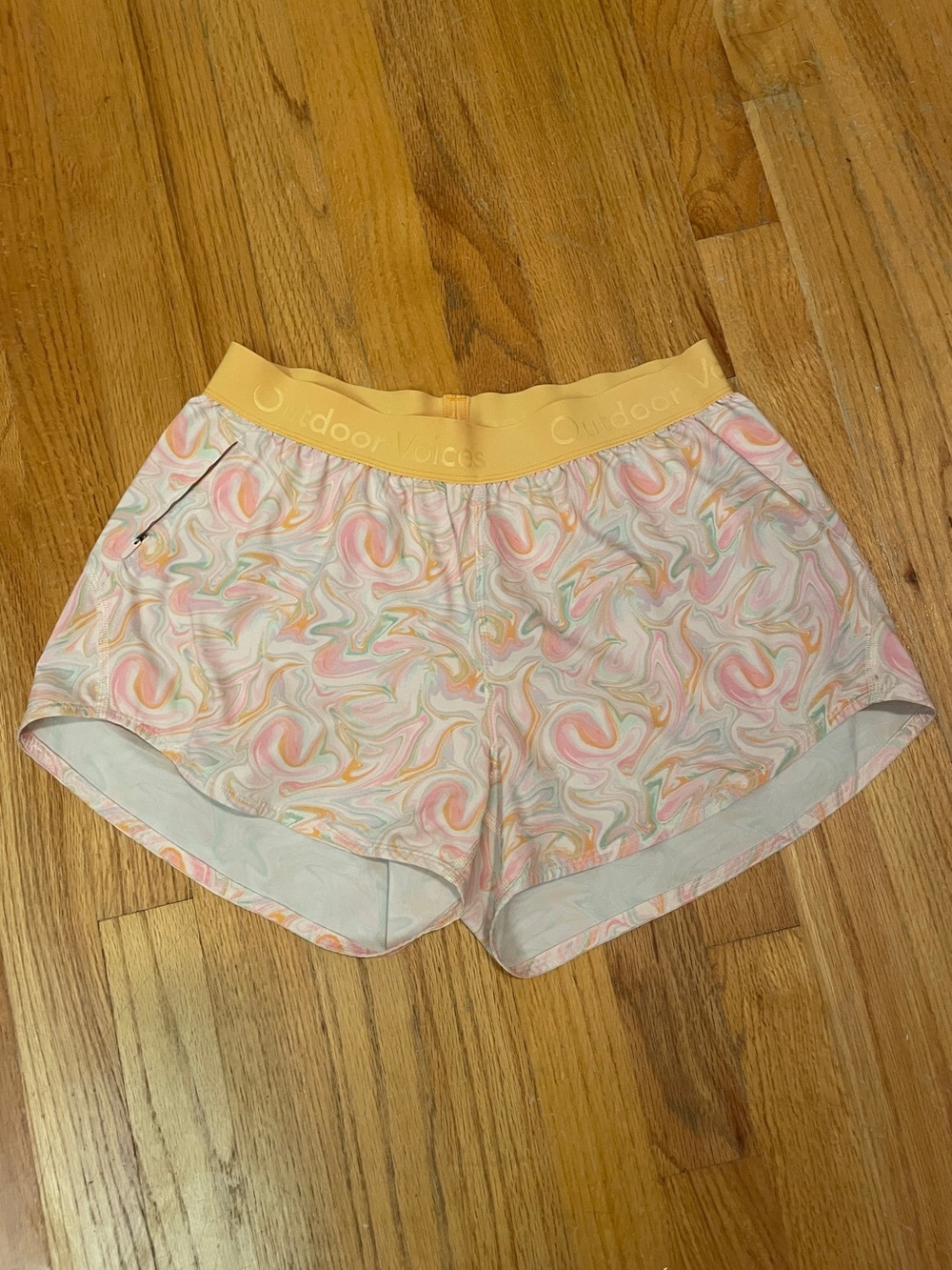 Outdoor Voices Pastel Swirl Athletic Shorts - Yellow Waistband